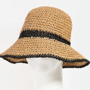 Black Stripe Raffia Bucket Hat