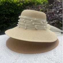 Load image into Gallery viewer, Pearl Bow Straw Hat
