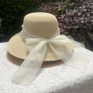Pearl Bow Straw Hat