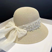 Load image into Gallery viewer, Pearl Bow Straw Hat
