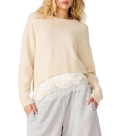 Aries Faux Layered Lace Trim Sweater