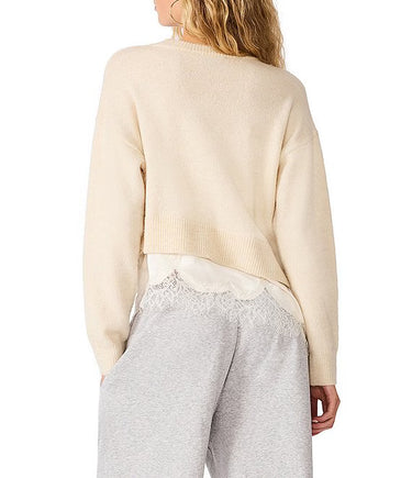 Aries Faux Layered Lace Trim Sweater
