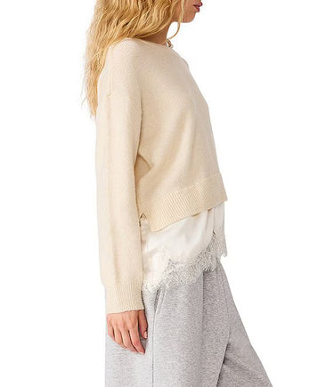 Aries Faux Layered Lace Trim Sweater