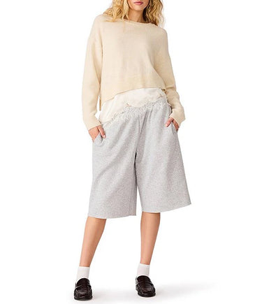Aries Faux Layered Lace Trim Sweater