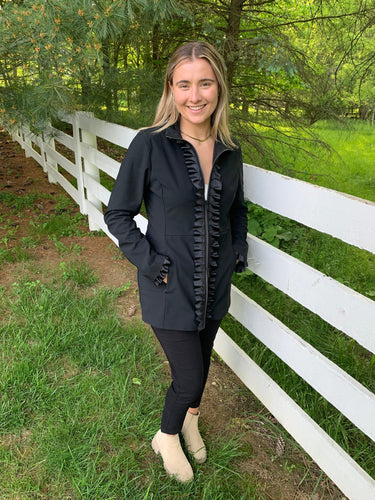 Tina Ruffle Front Hooded Raincoat