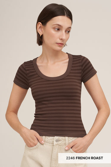 Striped Scoop Neck Short Sleeve Top