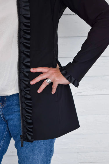 Tina Ruffle Front Hooded Raincoat