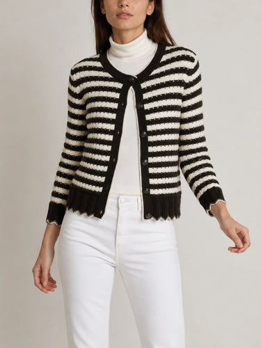 Textured Pointelle Stripe Scallop Edge Jacket