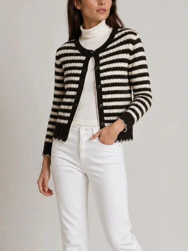 Textured Pointelle Stripe Scallop Edge Jacket