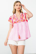 Load image into Gallery viewer, Embroidered Gingham Babydoll Top
