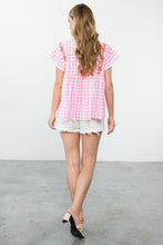 Load image into Gallery viewer, Embroidered Gingham Babydoll Top
