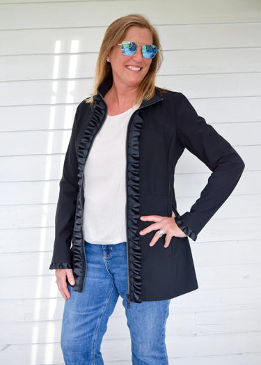 Tina Ruffle Front Hooded Raincoat