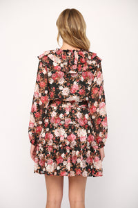 Floral Ruffle Neck Tier Dress