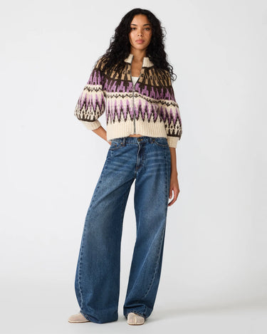 Adley Fairisle 3/4 Sleeve Zip Front Sweater