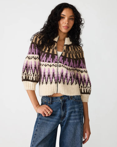 Adley Fairisle 3/4 Sleeve Zip Front Sweater