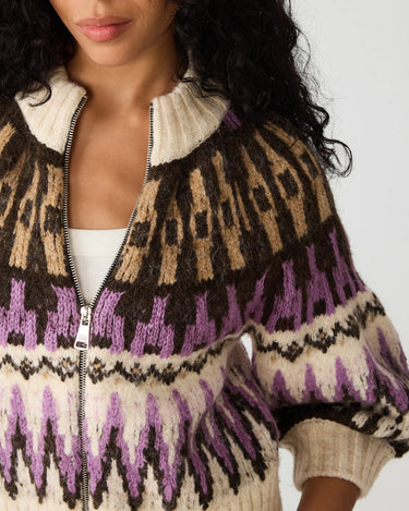 Adley Fairisle 3/4 Sleeve Zip Front Sweater