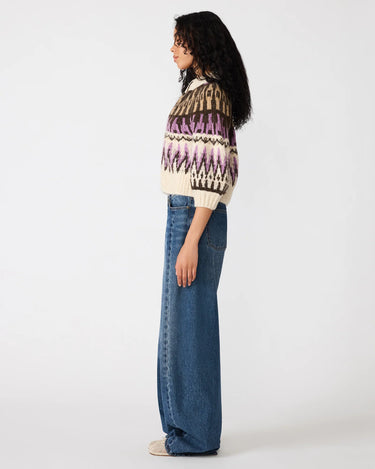Adley Fairisle 3/4 Sleeve Zip Front Sweater