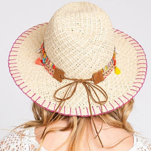 Stitch Edged Straw Sun Hat