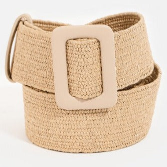 Rectangle Buckle Straw Belt