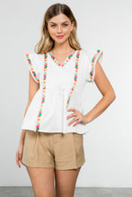 Load image into Gallery viewer, Embroidered Detail Ruffle Top
