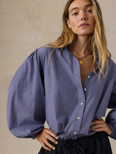 Coastal Poplin Suki Puff Long Sleeve Blouse