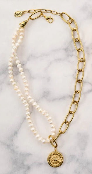 Pearl And Chain Coin Necklace