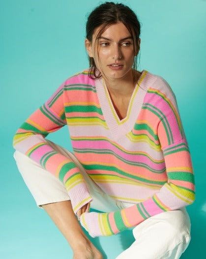 Multi Stripe V Sweater