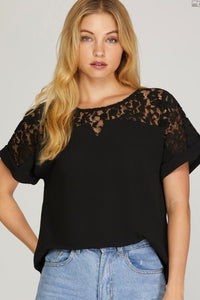 Lace Detail Roll Sleeve Top