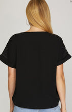 Load image into Gallery viewer, Lace Detail Roll Sleeve Top
