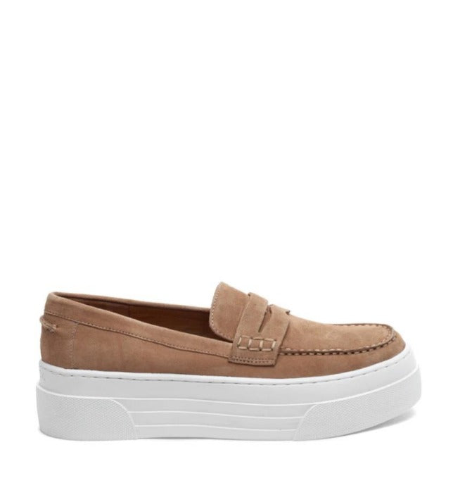 Suede Penny Moc Slip On Wedge