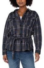 Load image into Gallery viewer, Plaid Belted Shirt Jacket
