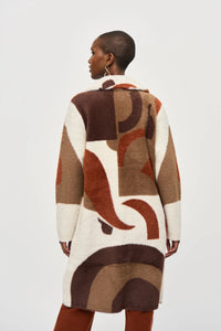 Abstract Print Sweater Coat