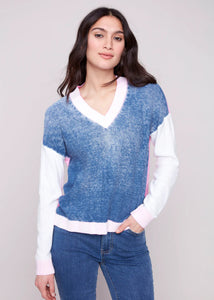 Colorblock V Neck Sweater