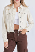 Load image into Gallery viewer, Cream Distressed Jean Jacket

