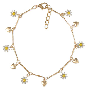 Daisy Heart Charm Anklet