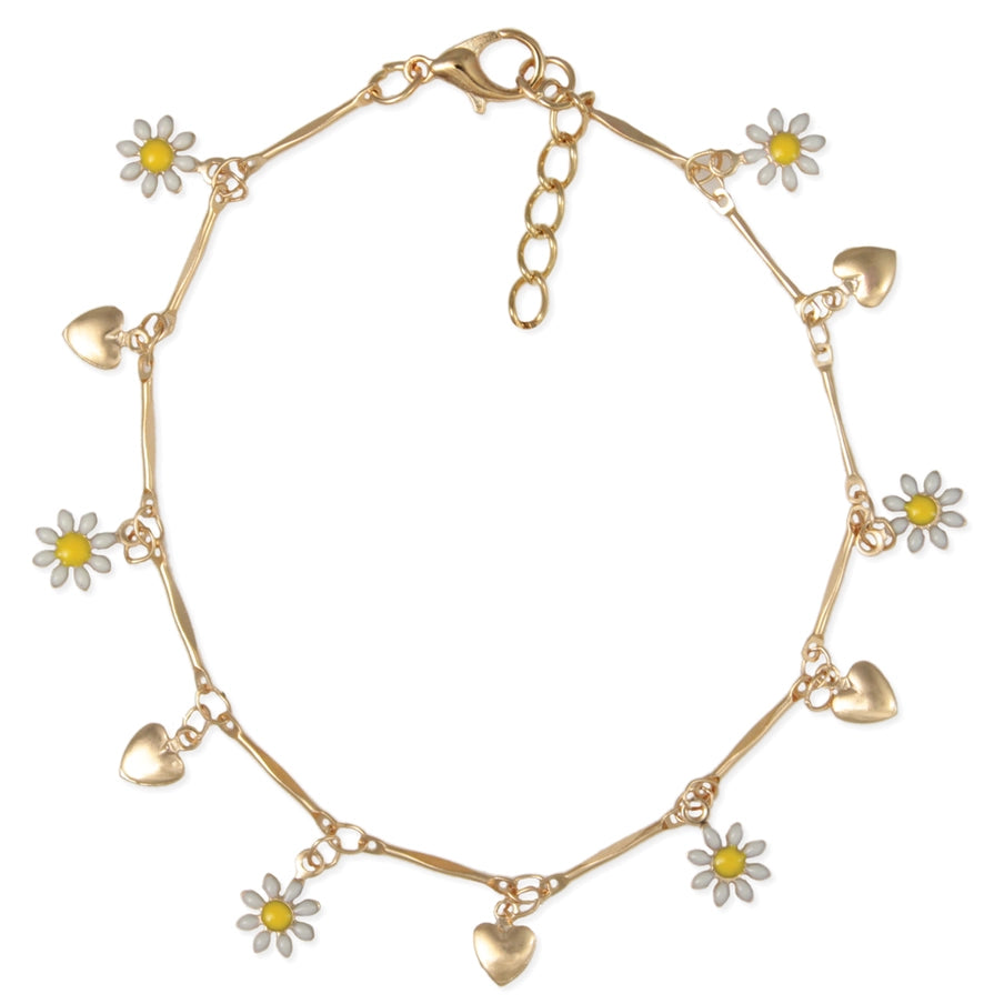 Daisy Heart Charm Anklet