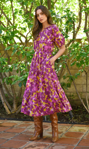 Donna Poplin Print Midi Dress