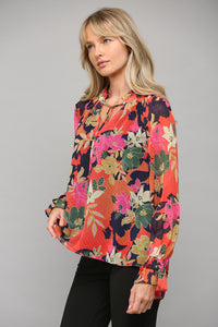 Floral Ruffle Neck Blouse