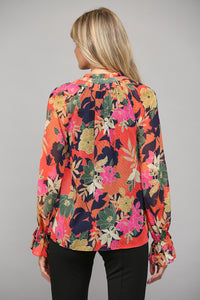 Floral Ruffle Neck Blouse
