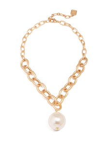 Oval Link Pearl Charm Necklace