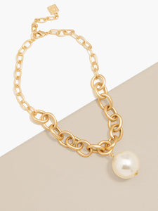 Oval Link Pearl Charm Necklace