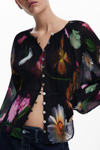 Pleated Floral Blouse