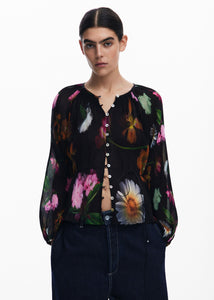 Pleated Floral Blouse