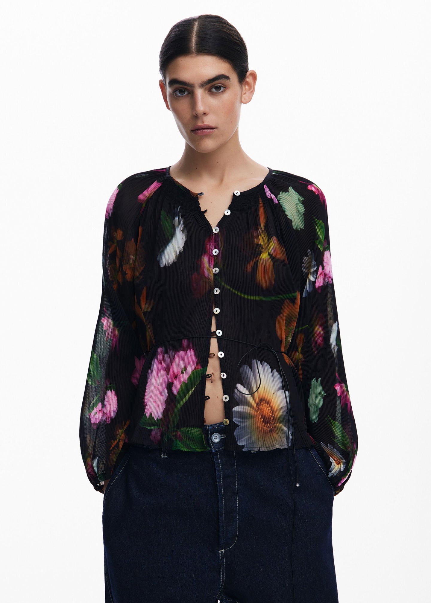 Pleated Floral Blouse