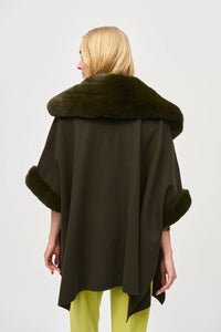 Faux Fur Trimmed Poncho