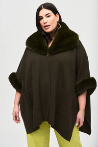 Faux Fur Trimmed Poncho