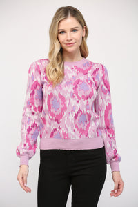 Abstract Puff Sleeve Sweater