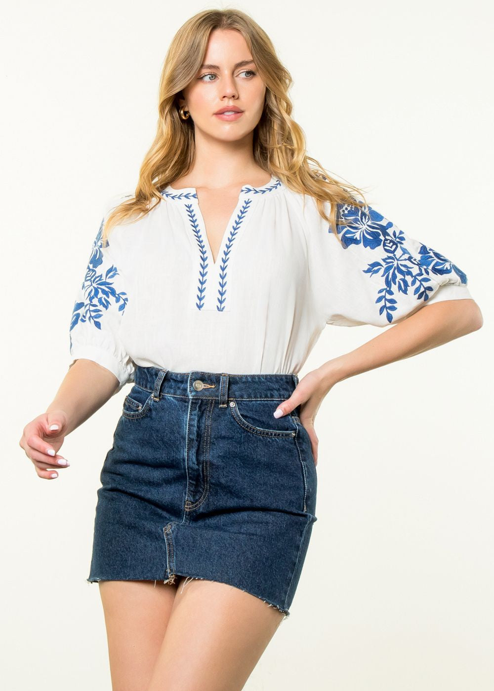 Embroidered Sleeve Top