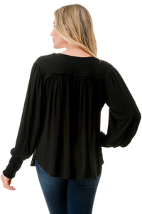 Smocked Sleeve V-Neck