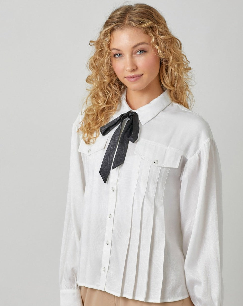 Tie Neck Pleated Blouse